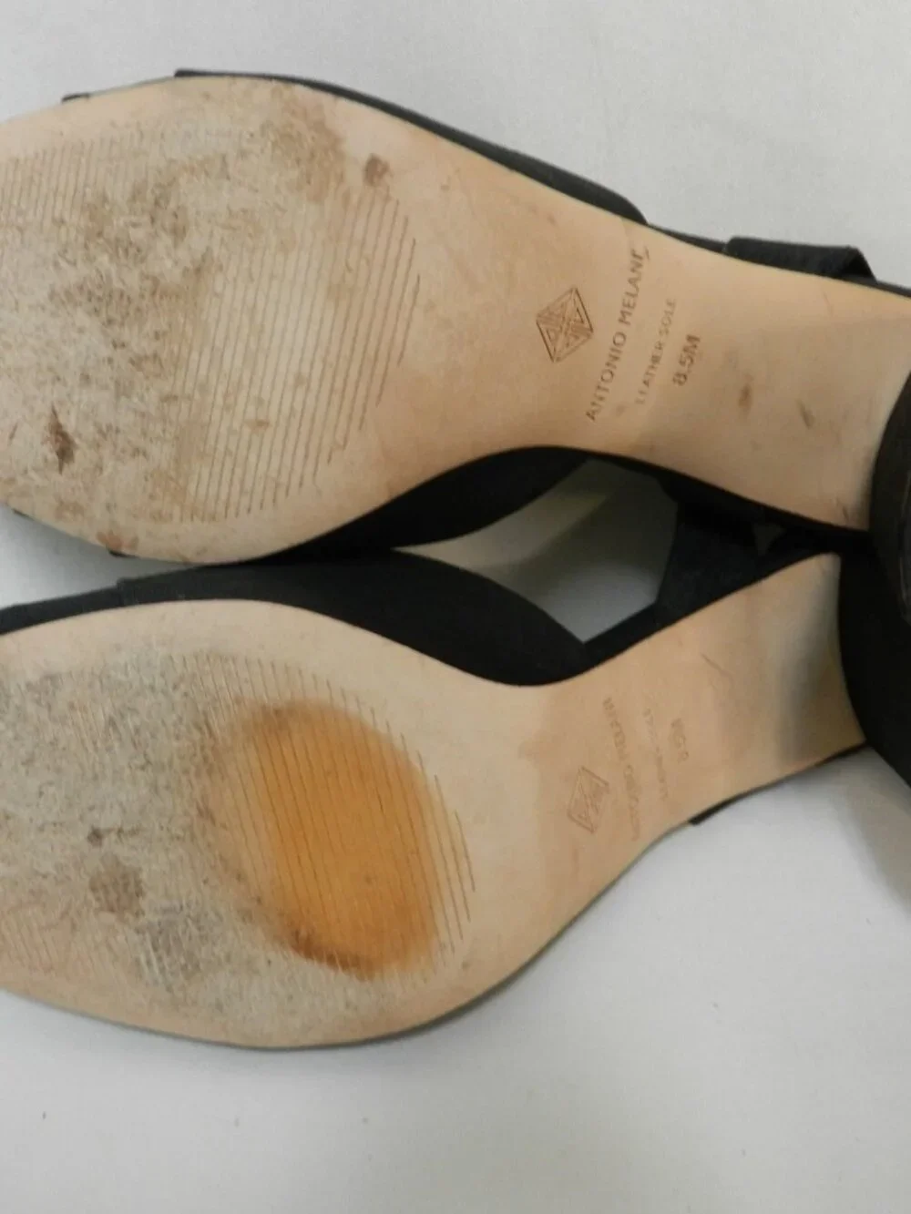 Antonio Melani Size Sz 8.5 Satin on Leather black ankle wrap heels pumps sandals